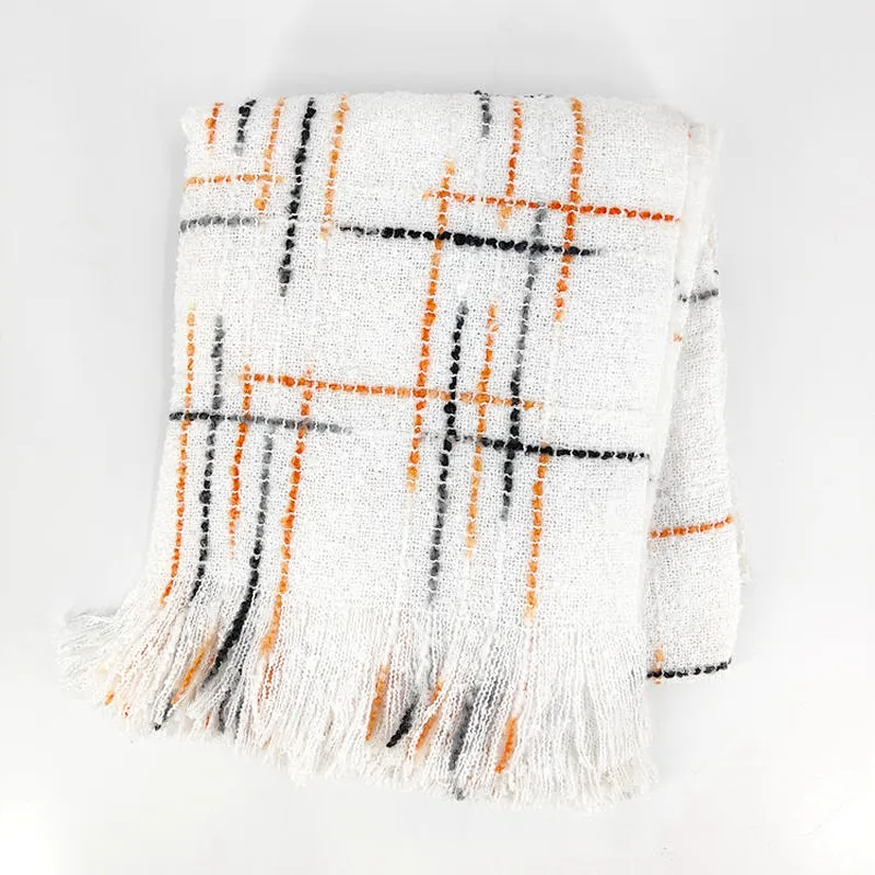 100%  Light Weight Acrylic Multi Stipes Fancy Mohair Blanket Throw Plaid Shawl